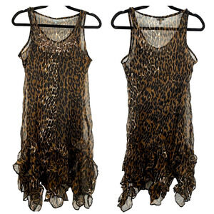 Charlotte Russe Dress Women's S Vintage Y2K Animal Print Mesh‎ Ruffles Mobwife